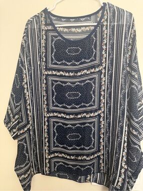 Women’s Navy Floral Border Print Blouse